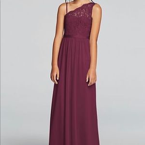 Youth Girl One Shoulder Long Lace Dress (Wine)